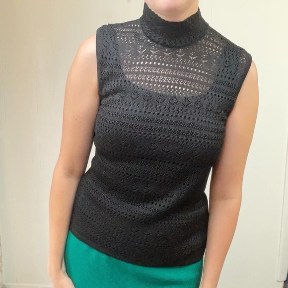 Griffith Gray For ST. JOHN Black Sparkle Mock Neck Knit Top Sleeveless Size P - Picture 1 of 11